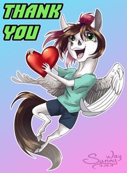 Size: 938x1280 | Tagged: safe, artist:sunny way, oc, oc only, oc:sunny way, horse, pegasus, anthro, unguligrade anthro, rcf community, chibi, cute, feather, female, flying, heart, love, solo, wings