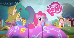 Size: 848x438 | Tagged: safe, screencap, pinkie pie, earth pony, mouse, pony, g4, official, 2010, car, commercial, low res image, lowres, my little pony logo, pinkie's car
