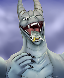 Size: 1005x1234 | Tagged: safe, artist:shinnrai, oc, oc only, oc:der, oc:deragon, dragon, griffon, bust, duo, macro, male, mawshot, open mouth, teeth