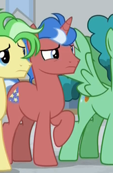 Size: 457x696 | Tagged: safe, screencap, fast break, final countdown, saturn (g4), pegasus, pony, unicorn, friendship university, g4, background pony, cropped, las pegasus resident, male, raised hoof, solo focus, stallion