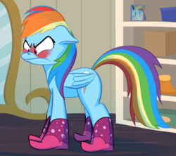 Size: 1334x1183 | Tagged: safe, artist:foal, rainbow dash, pegasus, pony, g4, the end in friend, angry, blushing, boots, embarrassed, female, frown, frustrated, furious, glitter boots, high heel boots, mare, shoes, solo