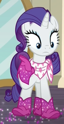 Size: 419x809 | Tagged: safe, screencap, rarity, pony, unicorn, g4, the end in friend, boots, clothes, cropped, female, glitter, glitter boots, mare, mirror, neckerchief, shoes, solo