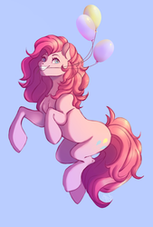 Size: 1284x1896 | Tagged: safe, artist:1an1, pinkie pie, earth pony, pony, g4, balloon, blue background, female, floating, mare, simple background, sky, then watch her balloons lift her up to the sky