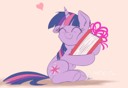 Size: 960x660 | Tagged: safe, artist:ncmares, artist:szafir87, twilight sparkle, pony, unicorn, :t, animated, book, bookhorse, cheek fluff, cheek rub, chest fluff, cinemagraph, cute, daaaaaaaaaaaw, ear fluff, eyes closed, female, filly, filly twilight sparkle, fluffy, gif, heart, hnnng, hug, simple background, sitting, smiling, solo, squishy cheeks, szafir87 is trying to murder us, that pony sure does love books, twiabetes, unicorn twilight, white background, younger