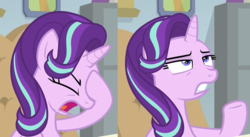 Size: 1978x1080 | Tagged: safe, edit, edited screencap, screencap, starlight glimmer, pony, unicorn, g4, the end in friend, annoyed, disgusted, facehoof, facepalm, female, frustrated, gritted teeth, mare, narrowed eyes, reaction image, starlight's office