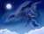 Size: 2048x1536 | Tagged: safe, artist:lionylioness, princess luna, alicorn, pony, g4, cloud, female, lidded eyes, looking back, mare, missing accessory, moon, night, sky, smiling, solo, stars