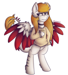 Size: 1434x1573 | Tagged: safe, artist:deraniel, oc, oc only, oc:silver hush, pegasus, pony, clothes, female, food, mare, ponysona, redraw, simple background, solo, tea, transparent background