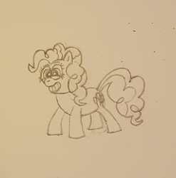 Size: 1139x1152 | Tagged: safe, artist:pony_brony_art, pinkie pie, earth pony, pony, g4, lineart, monochrome, paper, pencil, pencil drawing, solo, traditional art
