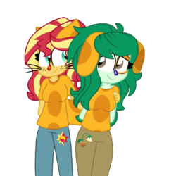 Size: 894x894 | Tagged: safe, artist:katevelasco, sunset shimmer, wallflower blush, equestria girls, equestria girls specials, g4, my little pony equestria girls: better together, my little pony equestria girls: forgotten friendship, catdog, clothes, cosplay, costume, duo, female, lesbian, ship:wallset, shipping, simple background, transparent background, vector