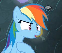 Size: 694x597 | Tagged: safe, screencap, rainbow dash, pegasus, pony, g4, the end in friend, angry, boomerang (tv channel), cropped, female, hoof on chest, mare, solo
