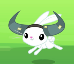 Size: 371x319 | Tagged: safe, screencap, angel bunny, g4, party pooped, animal, cropped, fake horns, jumping, male, solo, yak horns