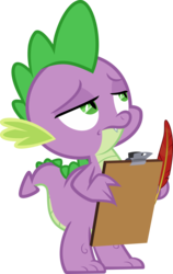 Size: 3000x4743 | Tagged: safe, artist:sollace, spike, dragon, g4, .svg available, clipboard, male, quill, show accurate, simple background, solo, spike is not amused, transparent background, unamused, vector