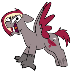 Size: 1100x1150 | Tagged: safe, artist:captainbrowniebite, artist:captaincorner, oc, oc only, oc:velvet quill, hippogriff, open mouth, screaming, screech, short tail, simple background, solo, spread wings, talons, transparent background, wings