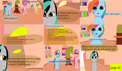 Size: 3648x2112 | Tagged: safe, artist:mellowbomb, applejack, pinkie pie, rainbow dash, oc, oc:closingrain, oc:doctor dexter wise, comic:calamity fateful, g4, 1000 hours in ms paint, dialogue, high res