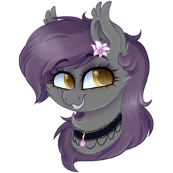 Size: 726x726 | Tagged: safe, artist:_spacemonkeyz_, oc, oc only, oc:umbra tempestas, bat pony, pony, bust, choker, female, mare, portrait, simple background, solo, transparent background