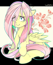 Size: 1200x1470 | Tagged: safe, artist:tyuubatu, fluttershy, pegasus, pony, g4, female, mare, sitting, smiling, solo