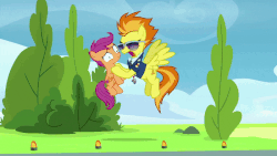 Size: 800x450 | Tagged: safe, screencap, scootaloo, spitfire, pegasus, pony, g4, the washouts (episode), animated, clothes, duo, female, filly, glasses, mare, necktie, scootabuse, shaking, tree, uniform, wonderbolts dress uniform