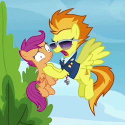 Size: 548x548 | Tagged: safe, screencap, scootaloo, spitfire, pegasus, pony, g4, season 8, the washouts (episode), animated, clothes, cropped, duo, female, filly, glasses, mare, necktie, perfect loop, scootabuse, shaking, shrunken pupils, spitfire's tie, tree, uniform, wonderbolts dress uniform
