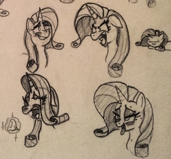 Size: 975x906 | Tagged: safe, rarity, pony, g4, emotions, face, female, horn, random, sketch, solo, traditional art