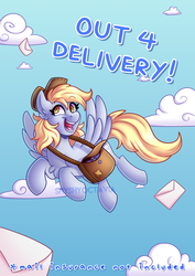 Size: 2893x4092 | Tagged: safe, artist:shyshyoctavia, derpy hooves, pegasus, pony, g4, chest fluff, female, flying, mail, mailmare, solo