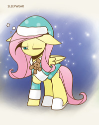 Size: 860x1080 | Tagged: safe, artist:howxu, fluttershy, pegasus, pony, g4, clothes, cropped, female, mare, solo, teddy bear