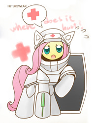 Size: 860x1080 | Tagged: safe, artist:howxu, fluttershy, pegasus, pony, g4, cropped, cute, female, mare, medic, pictogram, shyabetes, solo, starcraft