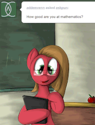 Size: 500x656 | Tagged: safe, artist:geneticanomaly, artist:wolfmedia, oc, oc only, oc:pun, earth pony, pony, ask pun, animated, ask, female, gif, glasses, mare, pun, solo