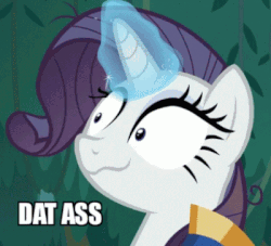 Size: 400x363 | Tagged: safe, edit, edited screencap, screencap, mean rarity, changeling, pony, unicorn, g4, the mean 6, 4chan, animated, aura, booty had me like, caption, clone, dat ass, female, gif, glowing horn, horn, image macro, magic, mane, mare, meme, purple, shaking, thread, vibrating, wavy mouth