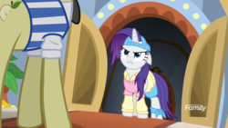 Size: 1920x1080 | Tagged: safe, screencap, flim, rarity, friendship university, g4, animation error, backwards ballcap, baseball cap, cap, hat, plainity