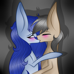 Size: 3000x3000 | Tagged: safe, artist:hestiay, oc, oc only, abstract background, blushing, female, high res, kissing, love, male, mare, oc x oc, shipping, stallion, straight