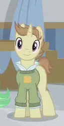 Size: 174x341 | Tagged: safe, screencap, alpha beta, pony, unicorn, friendship university, g4, background pony, clothes, cropped, las pegasus resident, male, smiling, solo, stallion, sweater