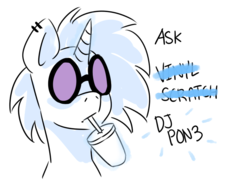 Size: 814x602 | Tagged: safe, artist:dailydjpon3, dj pon-3, vinyl scratch, pony, unicorn, g4, cup, drinking, drinking straw, female, mare, partial color, simple background, solo, white background