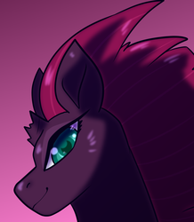 Size: 1280x1468 | Tagged: safe, artist:supergrumpybear, tempest shadow, pony, unicorn, g4, my little pony: the movie, broken horn, female, horn, mare, no more ponies at source, purple background, simple background, solo, tumblr