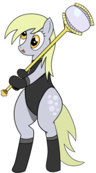 Size: 2000x3600 | Tagged: safe, artist:tazool, derpy hooves, pegasus, pony, semi-anthro, g4, bubble, bubble butt, clothes, cute, cutie mark, derp, eyelashes, female, food, gloves, high res, holding, leotard, mage, magic, mare, muffin, simple background, smiling, socks, solo, staff, standing, suit, that one nameless background pony we all know and love, thunder thighs, tight clothing, tongue out, transparent background, warcraft, wide hips, yellow hair
