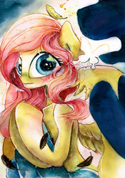 Size: 2402x3437 | Tagged: safe, artist:mashiromiku, fluttershy, rainbow dash, pegasus, pony, g4, ambiguous facial structure, arm hooves, covering, embarrassed, embarrassed nude exposure, fluttershy sleeps naked, high res, nudity, traditional art, watercolor painting