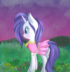 Size: 1944x1994 | Tagged: safe, artist:brok-enwings, rarity, pony, unicorn, g4, clothes, dress, female, mare, rain, solo