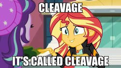 Size: 1920x1080 | Tagged: safe, edit, edited screencap, screencap, starlight glimmer, sunset shimmer, equestria girls, equestria girls specials, g4, my little pony equestria girls: mirror magic, breasts, canterlot high, cleavage, duo, duo female, female, implied cleavage, meme