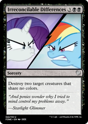 Size: 375x523 | Tagged: safe, edit, rainbow dash, rarity, g4, the end in friend, ccg, magic the gathering, scrunchy face, trading card, trading card edit