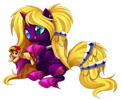 Size: 1600x1309 | Tagged: safe, artist:centchi, sunset shimmer, oc, oc:amethyst, pony, unicorn, g4, deviantart watermark, female, mare, plushie, simple background, transparent background, unshorn fetlocks, watermark