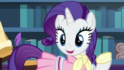 Size: 1920x1080 | Tagged: safe, screencap, rarity, pony, unicorn, g4, the end in friend, camping outfit, clothes, dress, female, mare, open mouth, solo