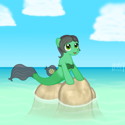 Size: 1500x1500 | Tagged: safe, artist:phallen1, derpibooru exclusive, oc, oc only, oc:sadie michaels, seapony (g4), atg 2018, character swap, female, mare, newbie artist training grounds, ponified oc, seaponified, seashell bra, solo, species swap, the little mermaid