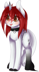 Size: 1269x2311 | Tagged: safe, artist:mauuwde, oc, oc only, oc:hopeless feather, butterfly, pony, unicorn, choker, female, mare, simple background, solo, tongue out, transparent background