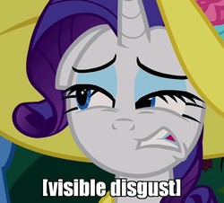 Size: 791x716 | Tagged: safe, edit, edited screencap, screencap, rarity, pony, unicorn, g4, season 2, sweet and elite, 4chan, absolutely disgusting, canterlot, clothes, disgusted, dress, eww, excalibur face, eyeshadow, female, funny face, hat, image macro, makeup, mare, meme, reaction image, teeth