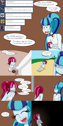 Size: 2000x4000 | Tagged: safe, artist:jake heritagu, sonata dusk, oc, oc:melody charm, comic:aria's archives, equestria girls, g4, bad parenting, blood, bowl, clothes, comic, crying, feels, feet, flashback, out of character, parent:sonata dusk, roman, scrapes, sobbing, sonata needs all of her ass kicked, toga