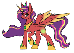 Size: 3361x2430 | Tagged: safe, artist:snickerdoodle-mod, oc, oc only, oc:princess hotcakes, oc:radiant hotcakes, alicorn, pony, alicorn oc, crown, female, high res, jewelry, raised hoof, regalia, simple background, smug, solo, transparent background