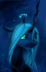 Size: 2151x3366 | Tagged: safe, artist:aemuhn, queen chrysalis, changeling, changeling queen, g4, atg 2018, bust, crown, female, high res, jewelry, newbie artist training grounds, painting, portrait, regalia