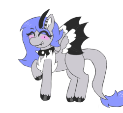 Size: 1114x1024 | Tagged: safe, artist:darkwolfhybrid, oc, oc only, oc:melody silver, dracony, blushing, chest fluff, collar, commission, cute, ear piercing, horn, lip piercing, piercing, spiked collar, wings