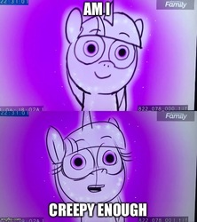 Size: 500x562 | Tagged: safe, edit, tree of harmony, alicorn, pony, g4, what lies beneath, animatic, creepy, purple, solo, treelight sparkle, wide eyes