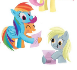 Size: 413x378 | Tagged: safe, artist:leire martin, derpy hooves, rainbow dash, scootaloo, g4, my little pony: an egg-cellent costume party!, little golden book, scootalove