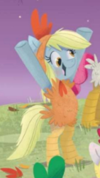 Size: 204x361 | Tagged: safe, artist:leire martin, derpy hooves, pegasus, pony, an egg-cellent costume party, g4, animal costume, bipedal, chicken suit, clothes, costume, little golden book